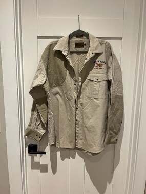 Vintage Browning Shooting Shirt XL Khaki Canvas Shoulder Pad Hunting Button Up